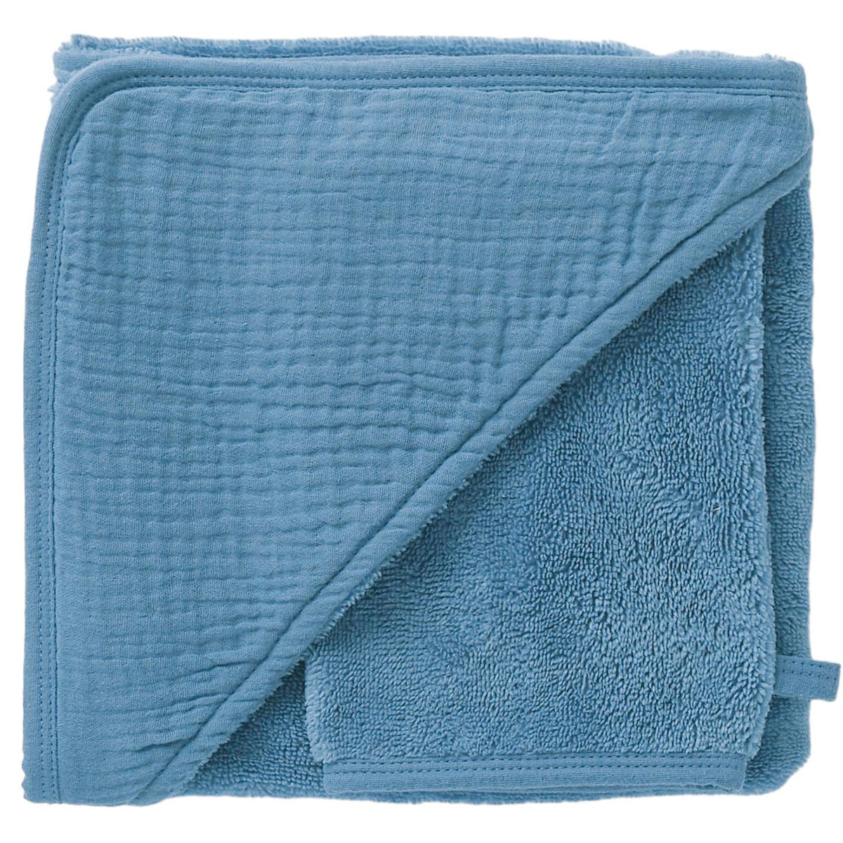 Badecape + Waschlappen - Bambus &amp; Baumwollmusselin - Blau
