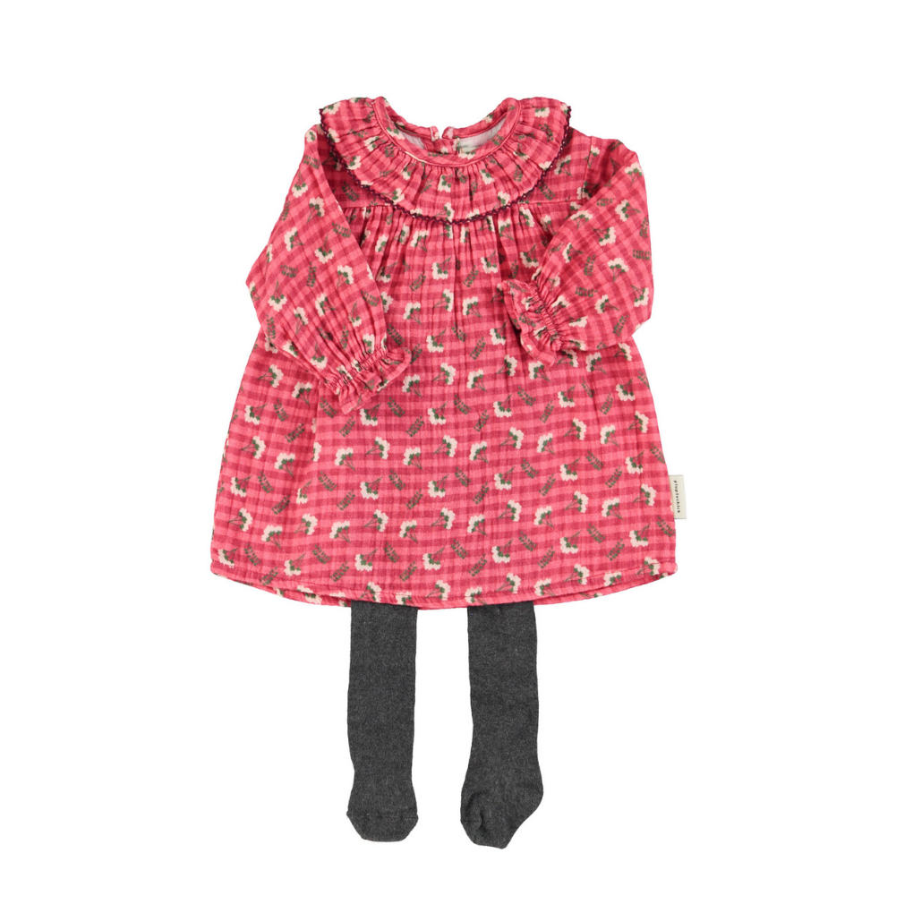 Babykleid rot kariert mit Blumen