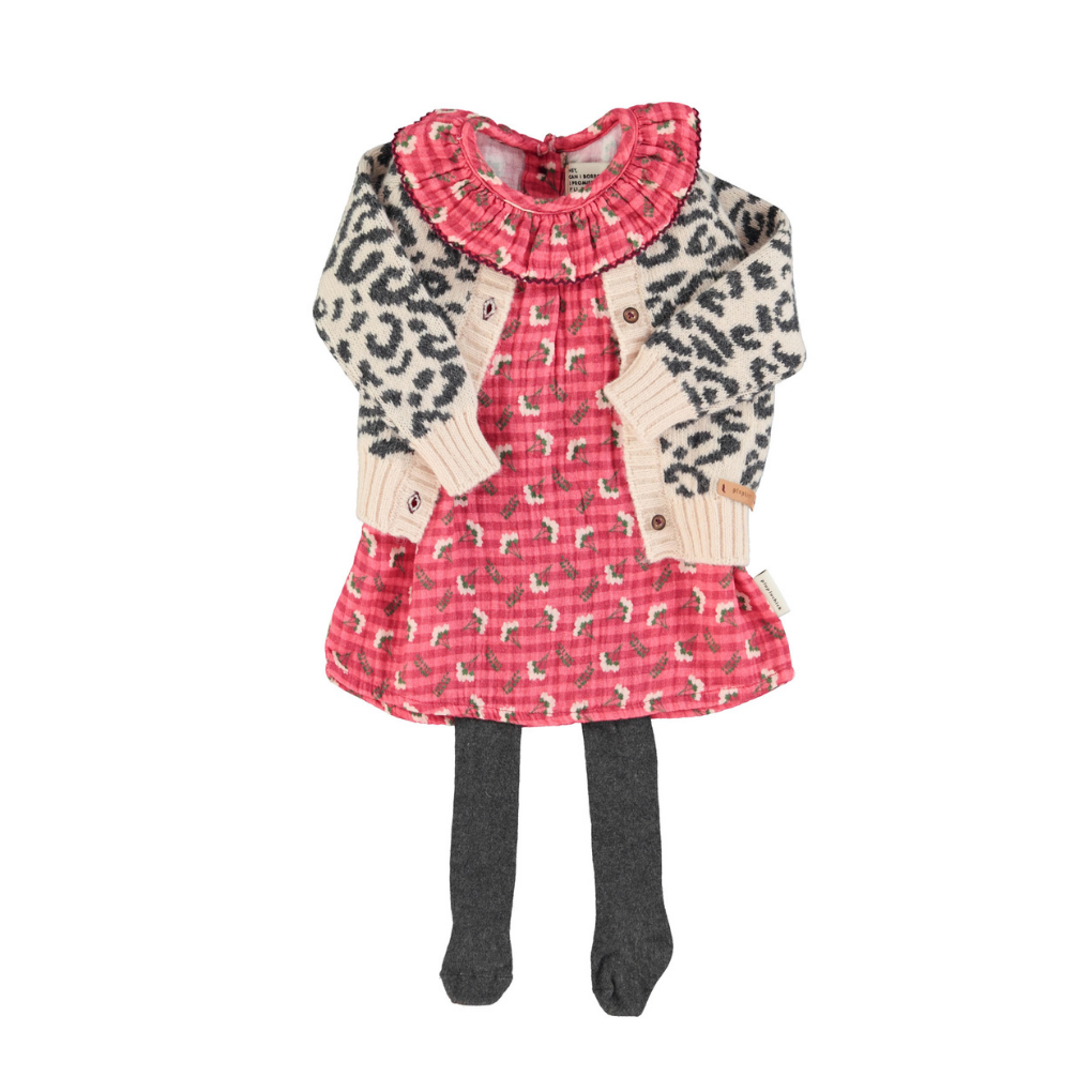Babykleid rot kariert mit Blumen