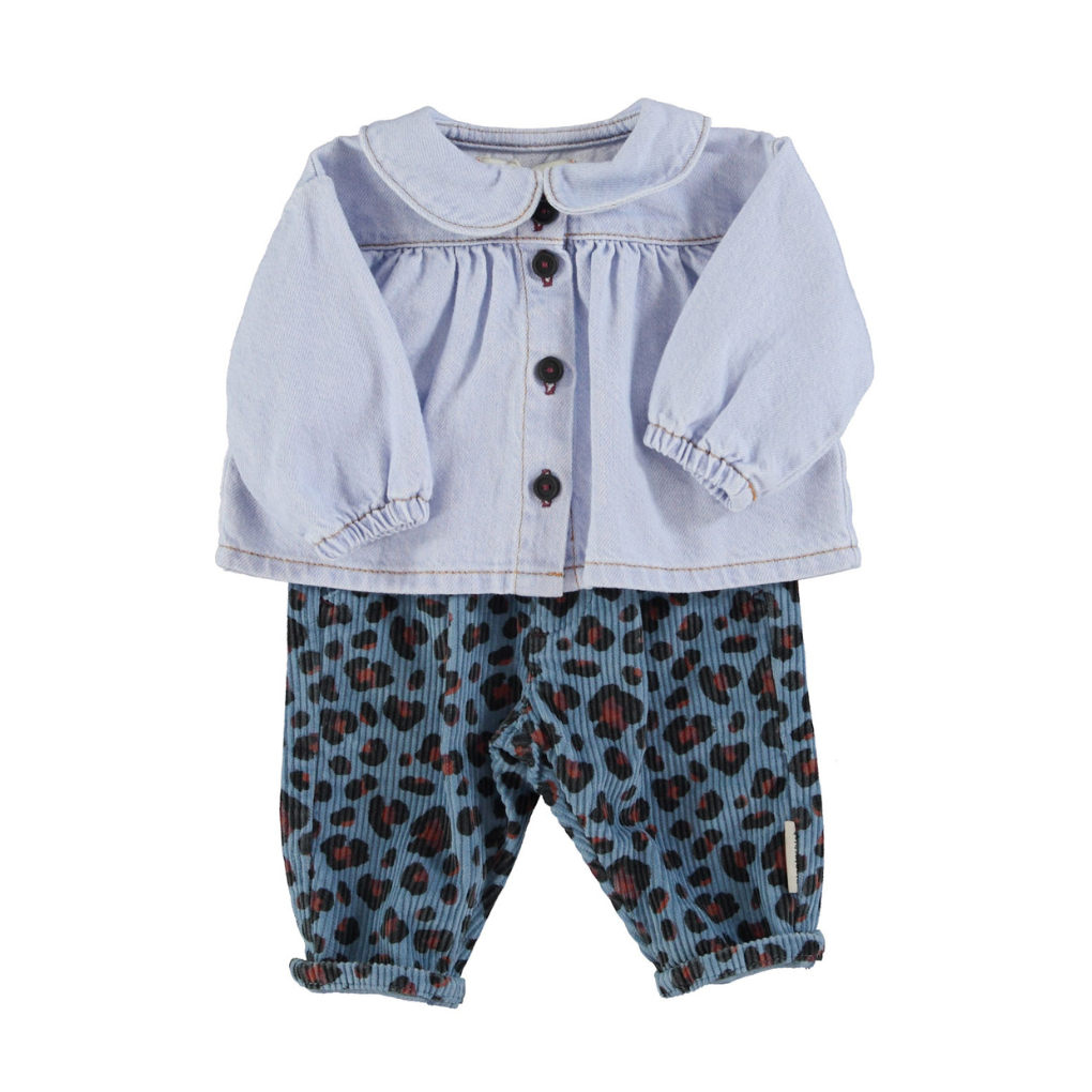 Baby-Cordhose Blau mit Animalprint