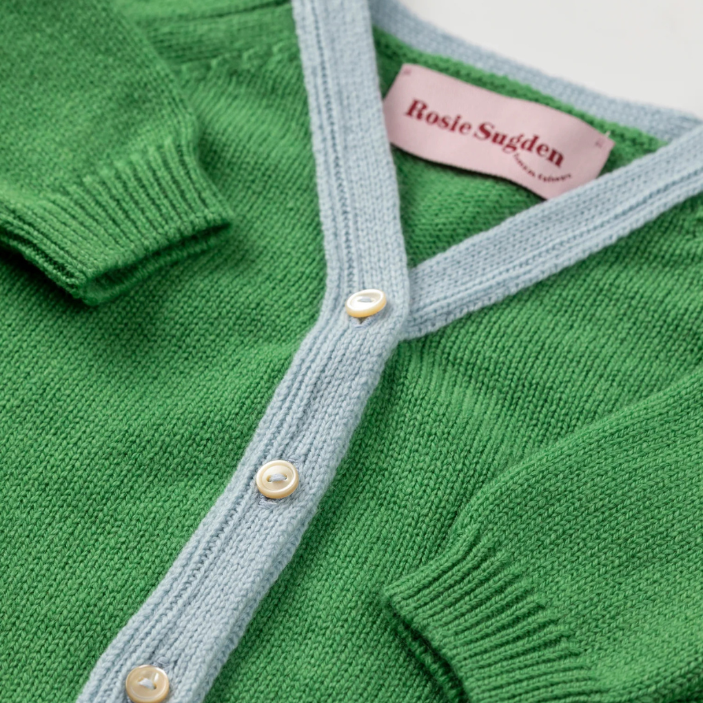 Kaschmir-Strickjacke Farn/Spa-Blau