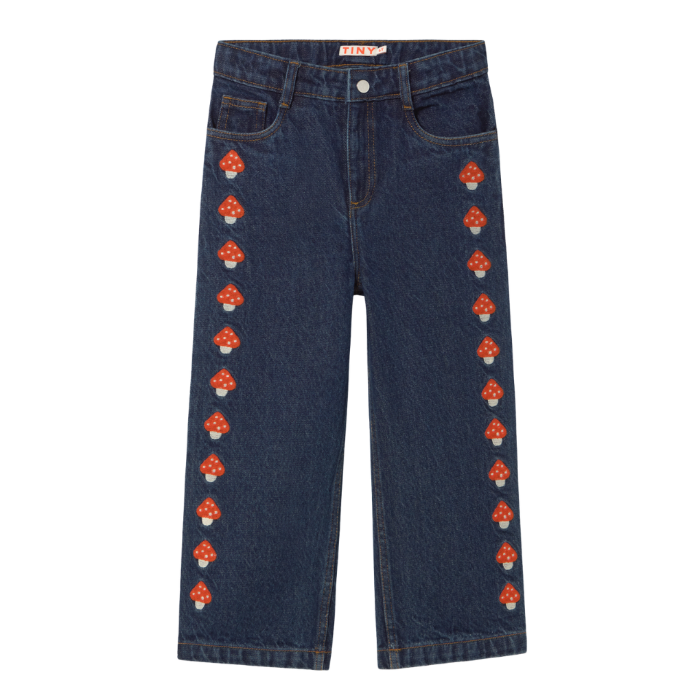 Mini Mushrooms Embroidered Denim Pant