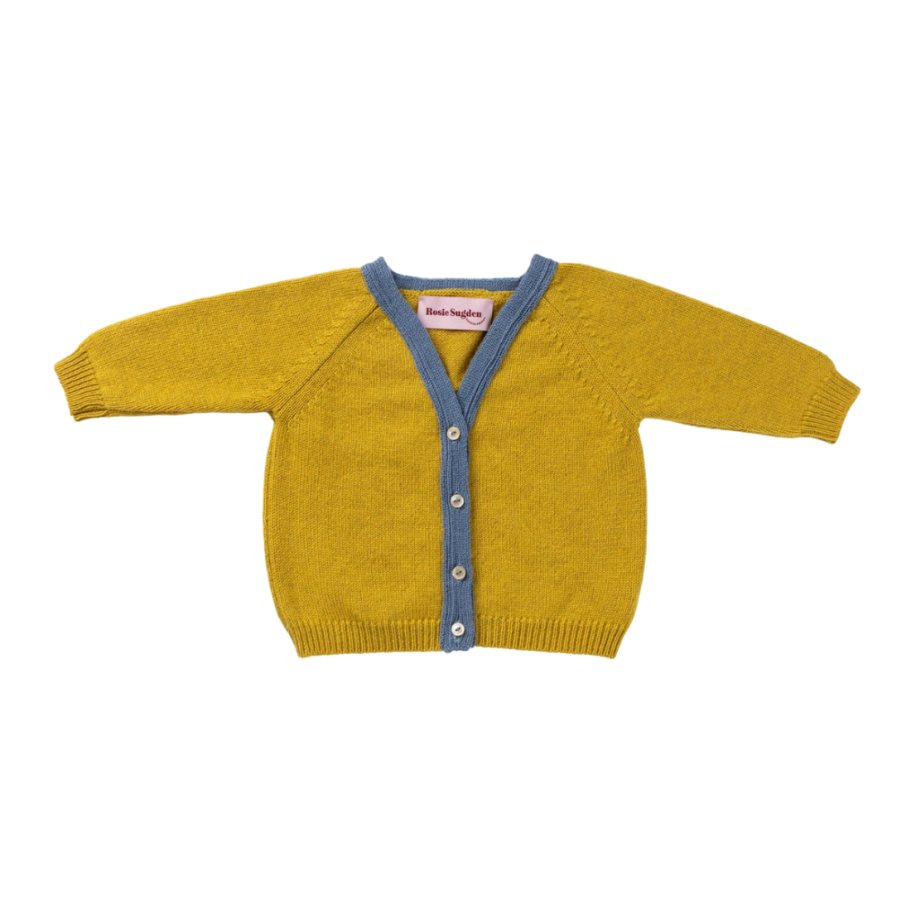 Kaschmir-Strickjacke Gold Dust/Mermaid-Blue