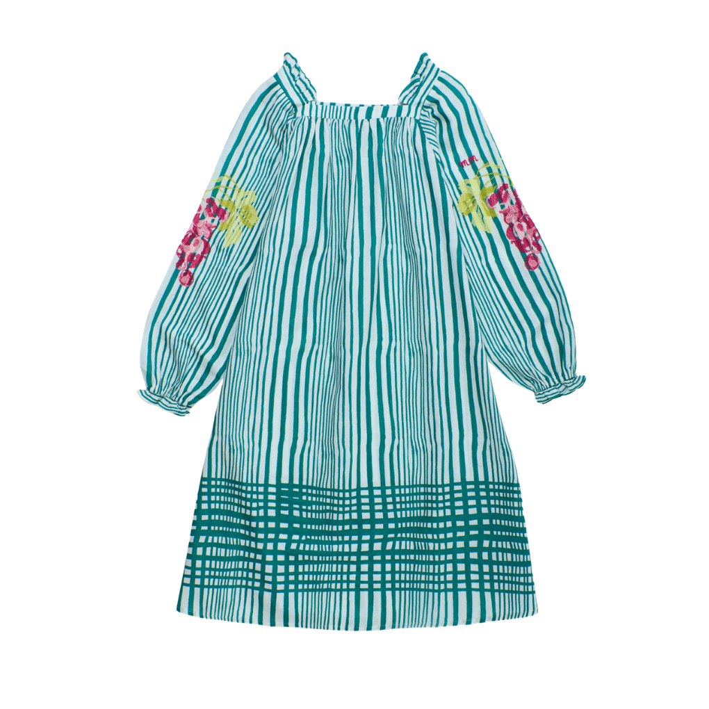 Uvas Striped Dress with Puffy Sleeves