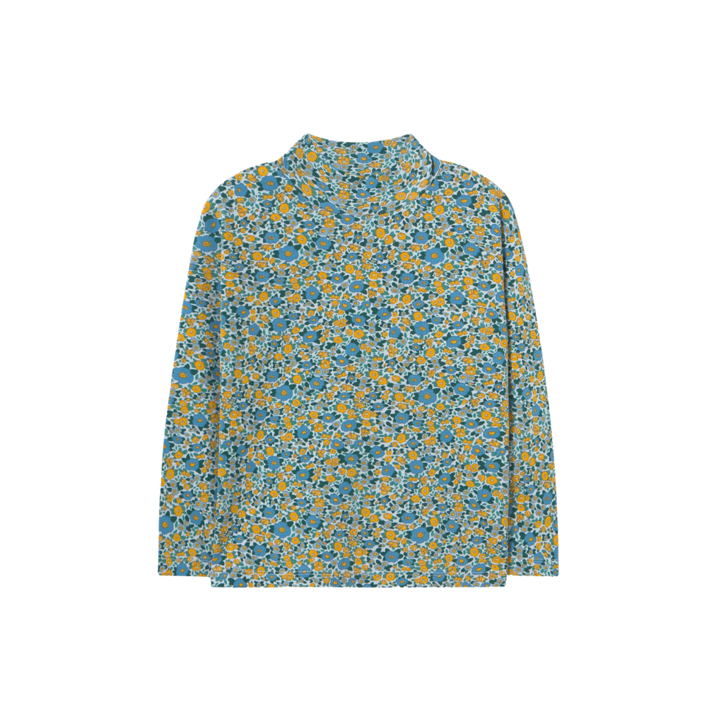 Flower Pattern Rib Mockneck