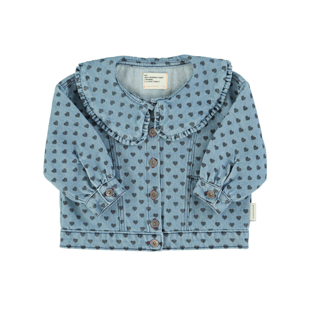Denim-Jacke mit schwarzen Herzen