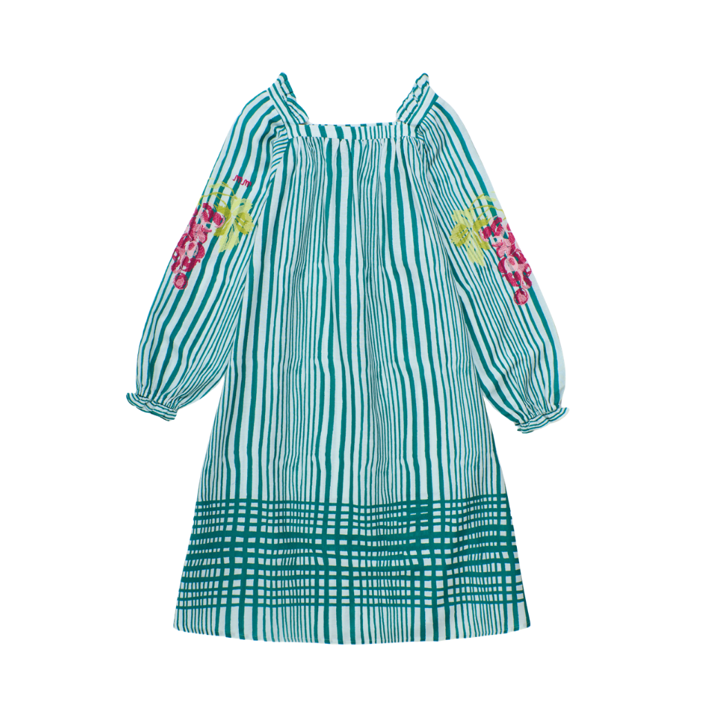 Uvas Striped Dress with Puffy Sleeves