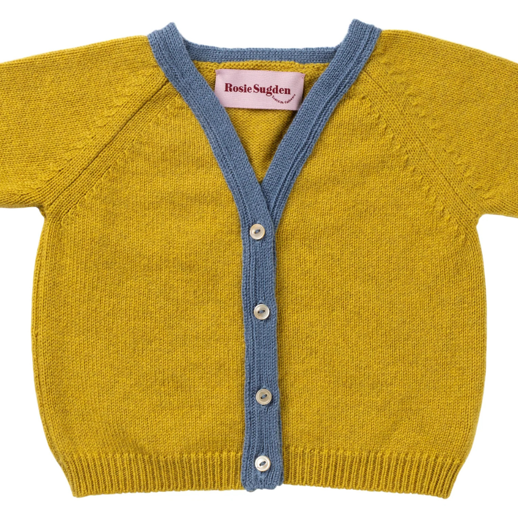 Kaschmir-Strickjacke Gold Dust/Mermaid-Blue