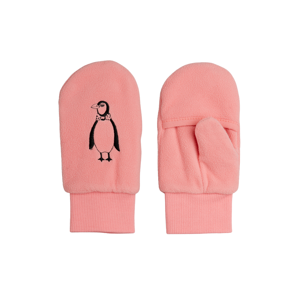 Penguin Emb Microfleece Overlapping Mittens