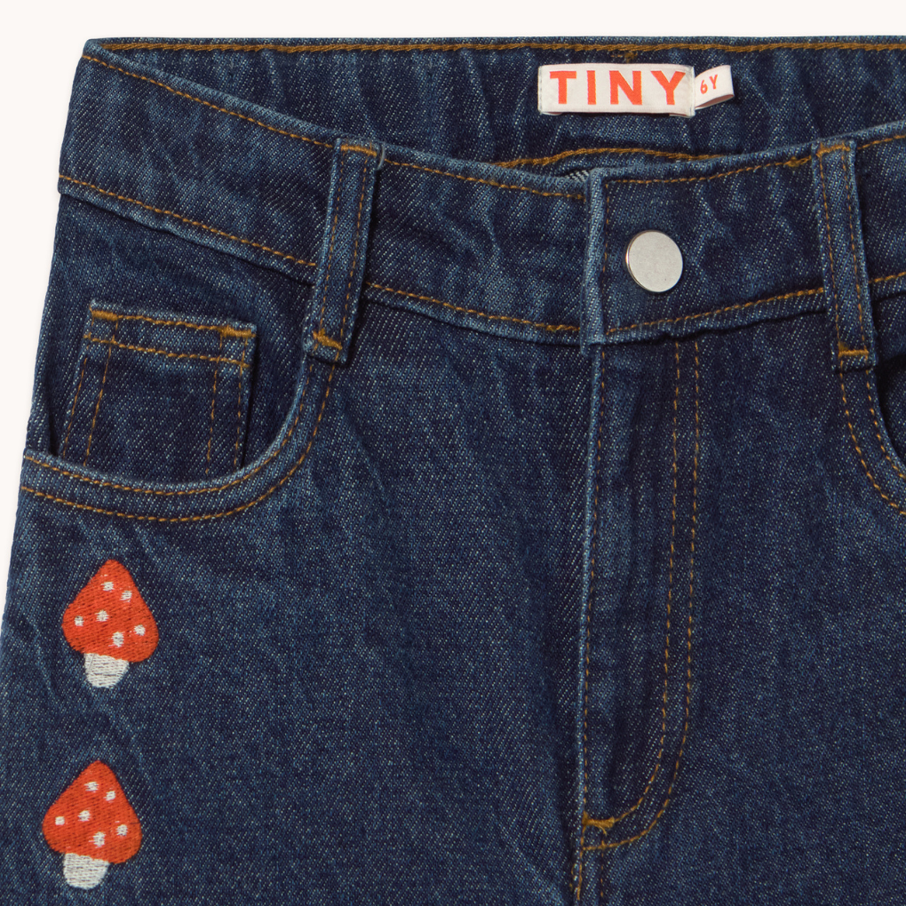 Mini Mushrooms Embroidered Denim Pant