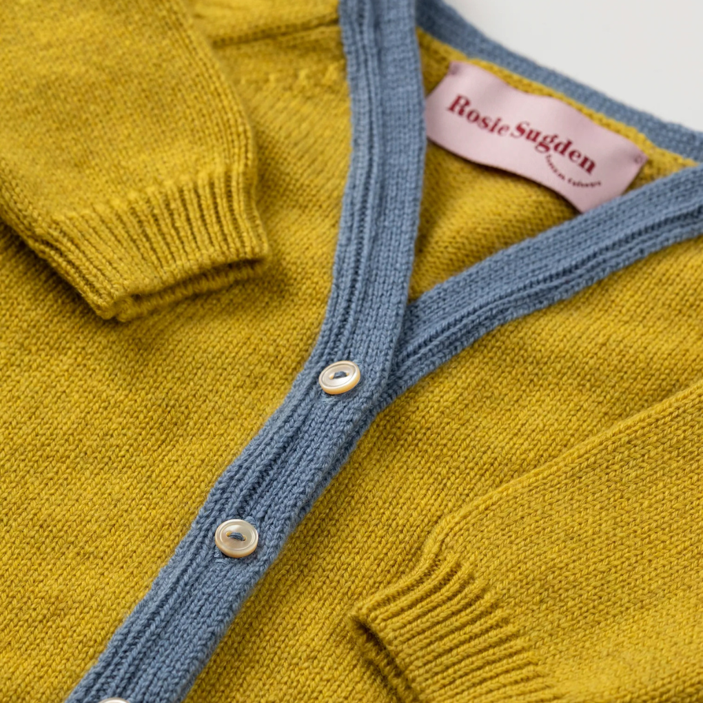 Kaschmir-Strickjacke Gold Dust/Mermaid-Blue