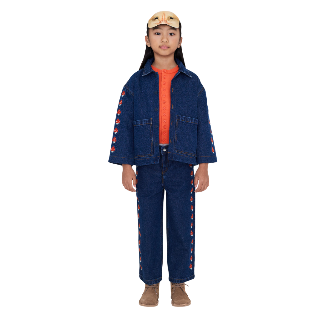 Mini Mushrooms Embroidered Denim Pant