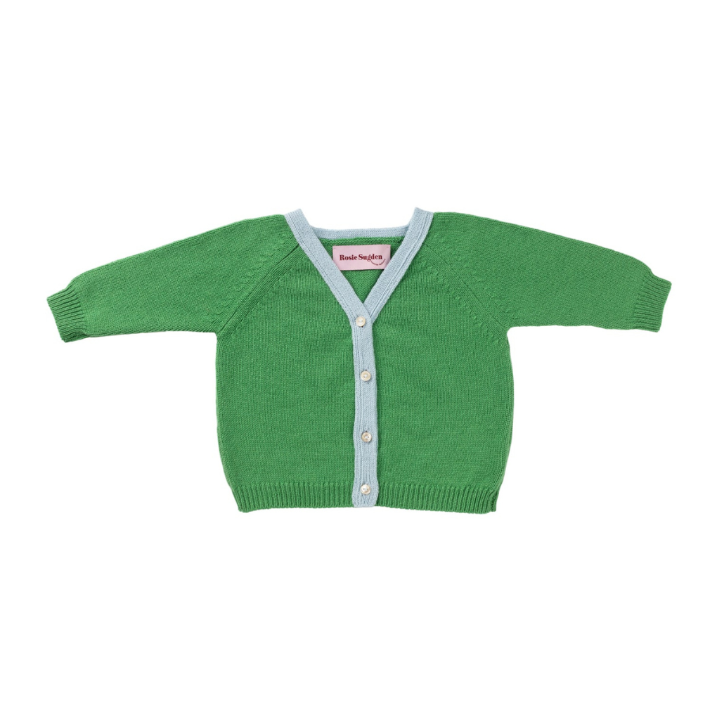 Kaschmir-Strickjacke Farn/Spa-Blau