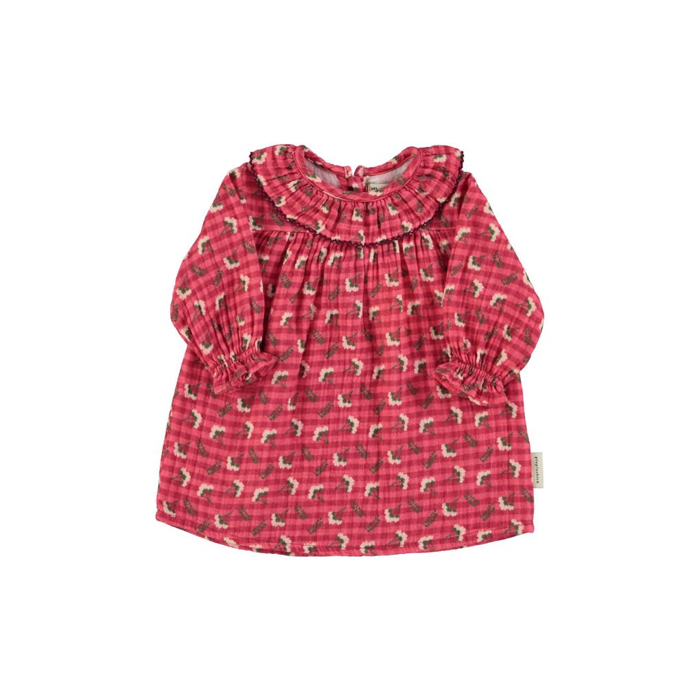 Babykleid rot kariert mit Blumen