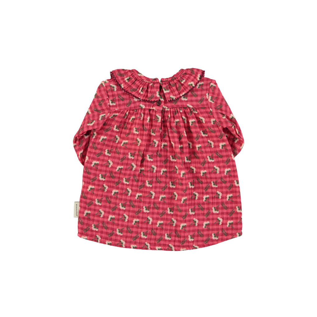 Babykleid rot kariert mit Blumen