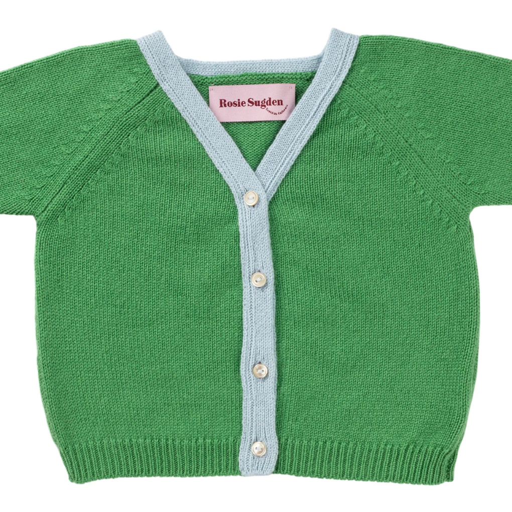 Kaschmir-Strickjacke Farn/Spa-Blau