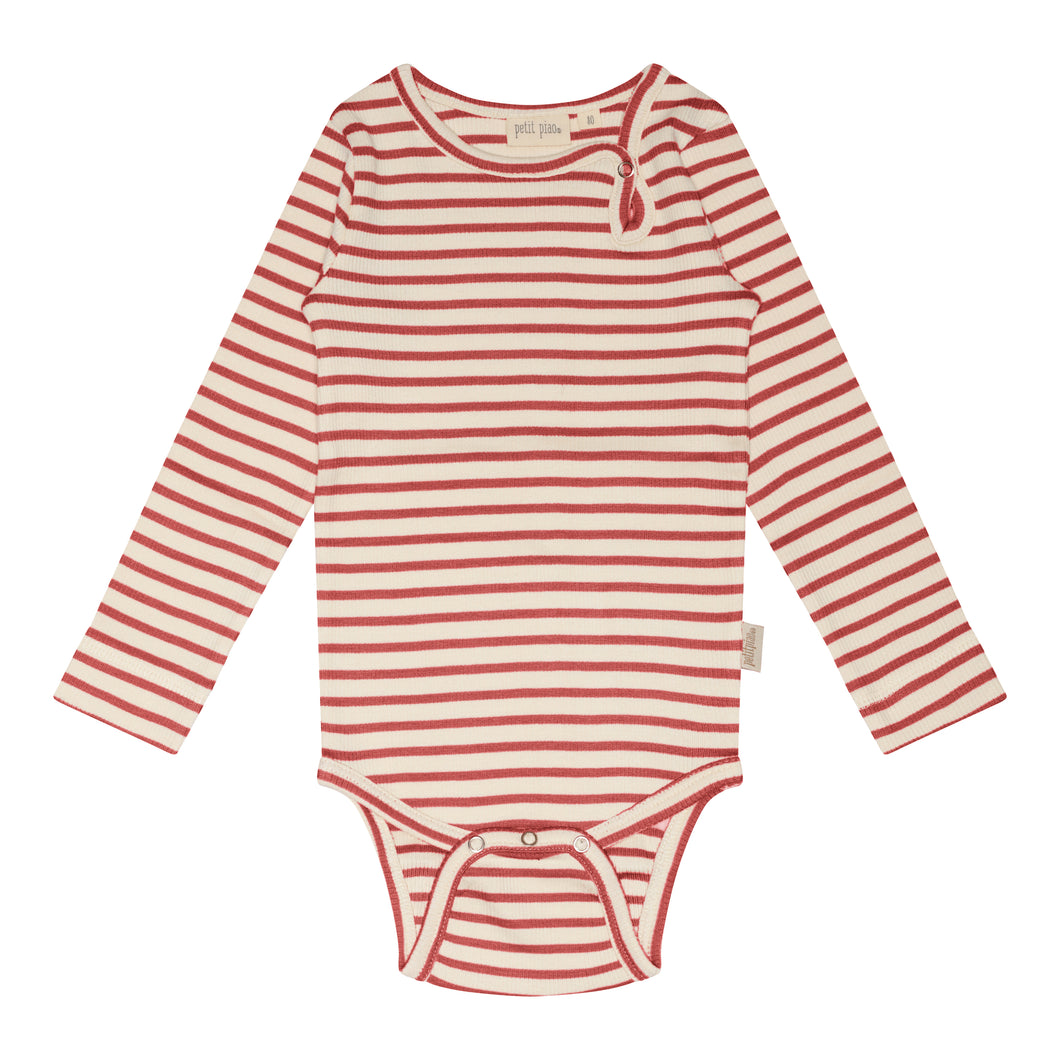GESTREIFTER BODY LANGARM BERRY DUST/WEISS