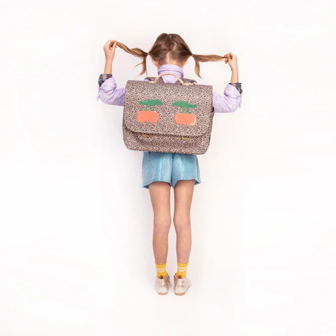 Schultasche Midi - Leopard Cherry