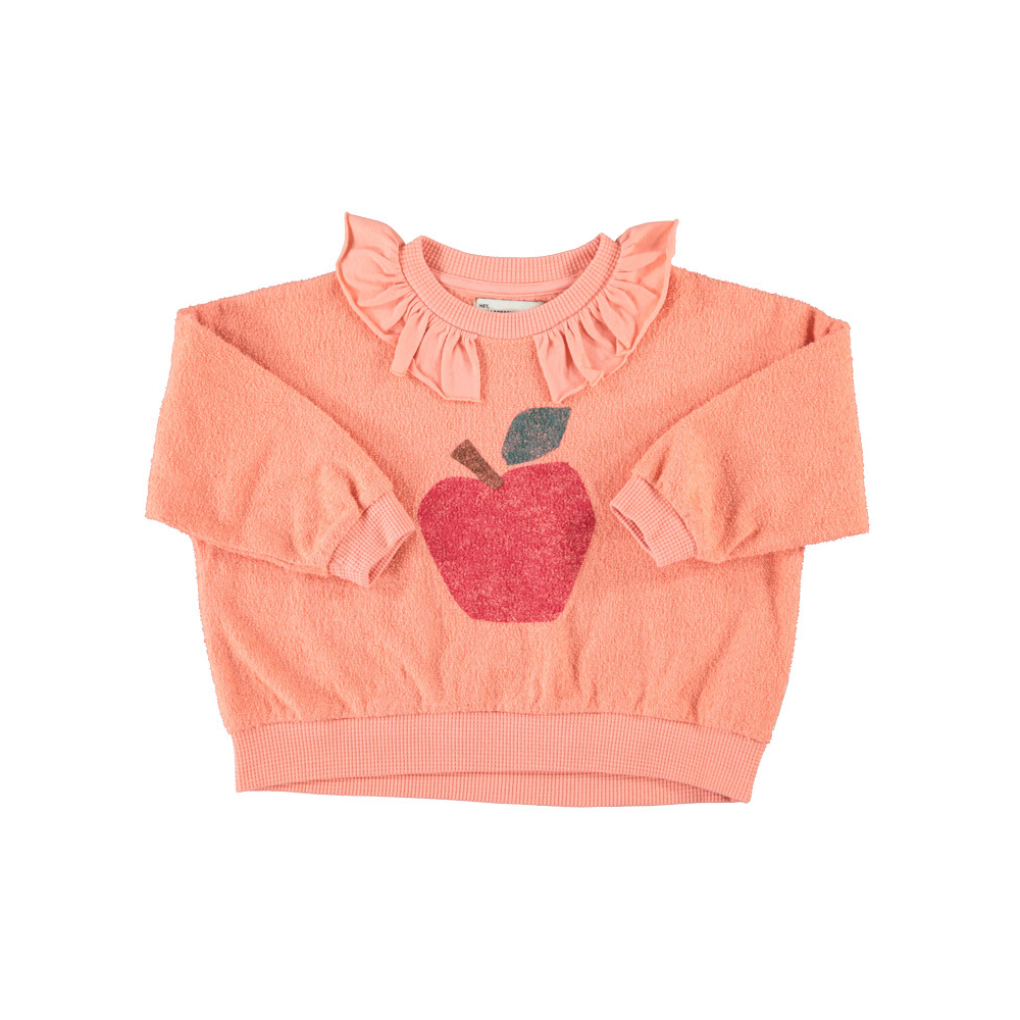 Sweatshirt mit Kragen, rosa mit Apfelprint