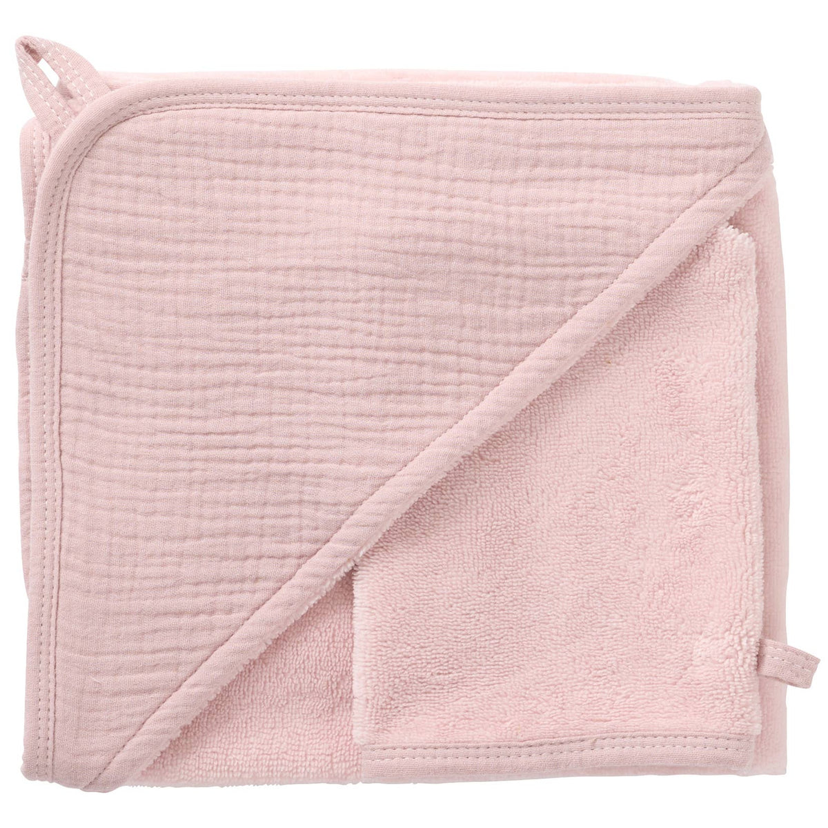 Badecape + Waschlappen - Bambus &amp; Baumwollmusselin - Rosa