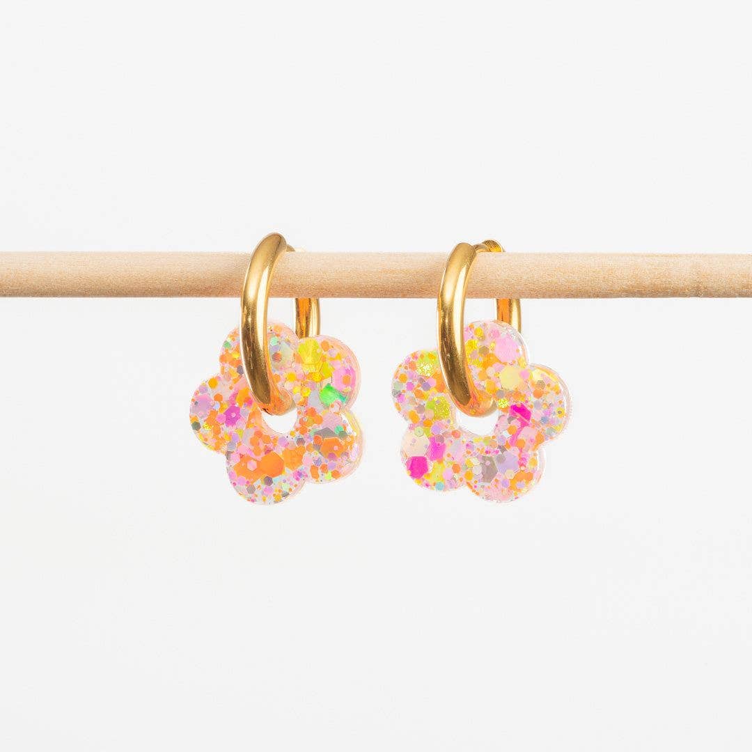 Creolen mit Glitzer-Blumen Samba