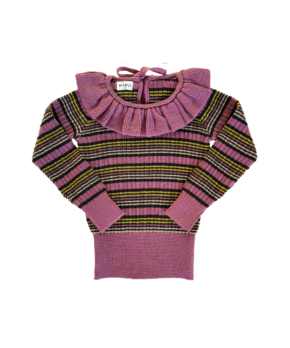 Cassie Skinny Rib – Damson Stripe