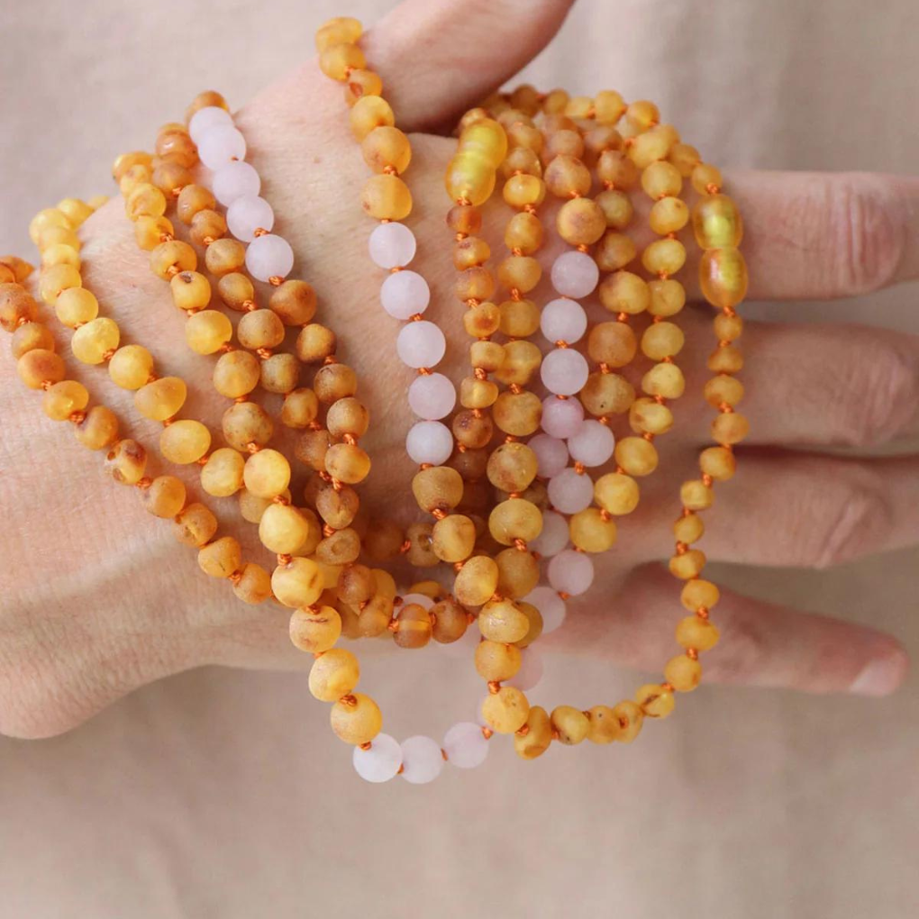 Baby-Bernsteinkette Rosenquarz