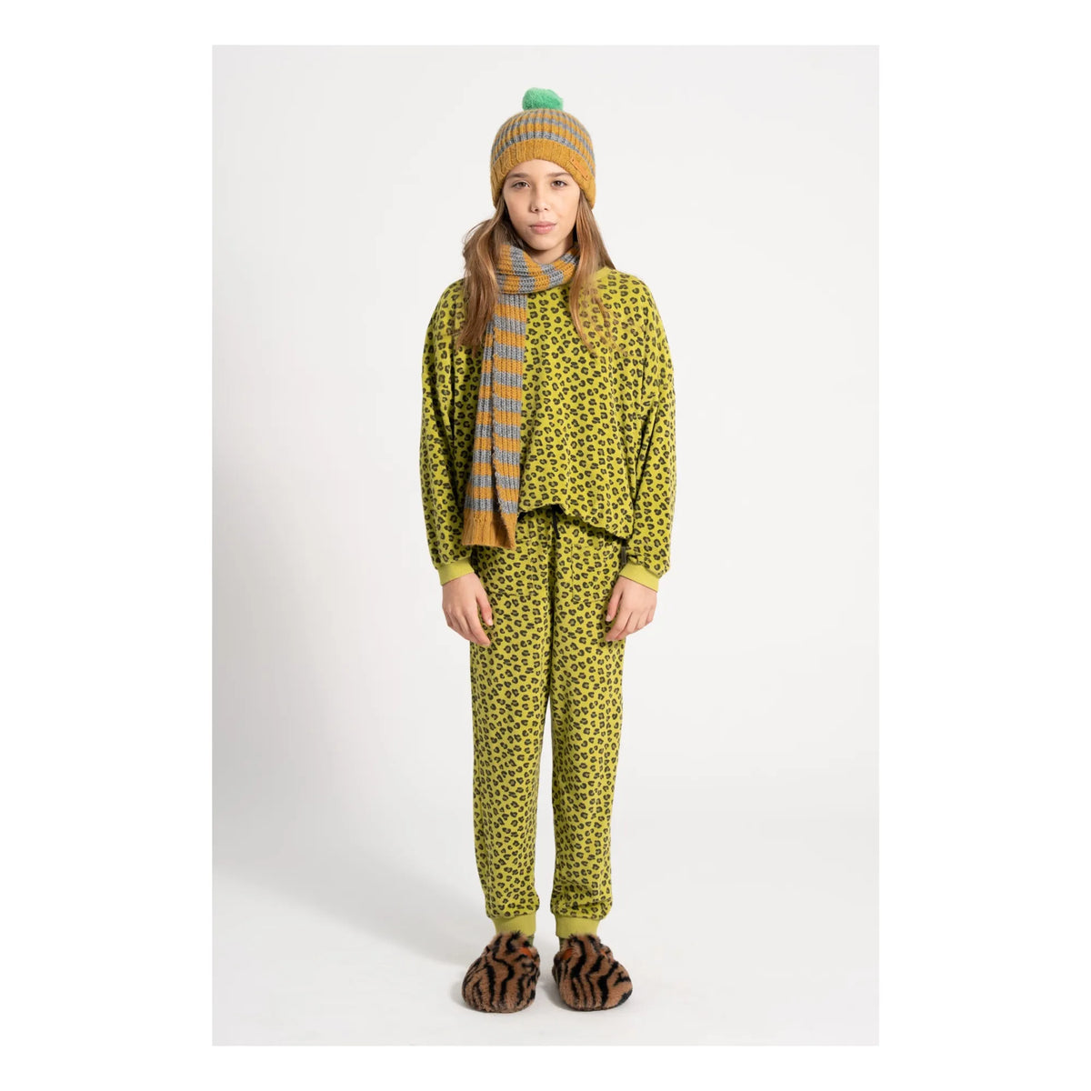Frottee Jogging Hose Grün mit Animal Print