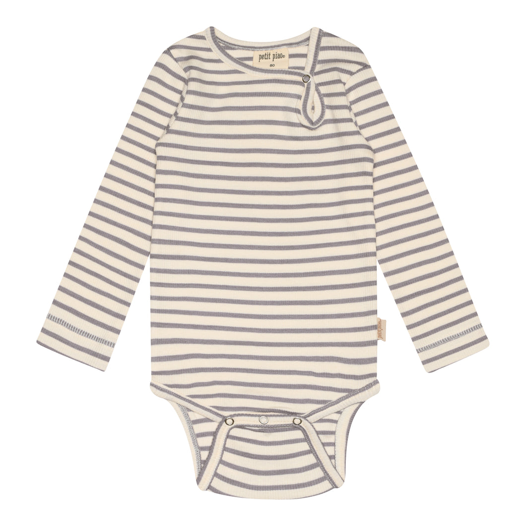 GESTREIFTER BODY LANGARM LAVENDEL/WEISS